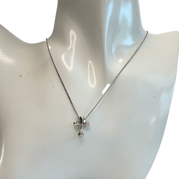 Tiffany and Co Elsa Peretti Cross Pendant Necklace in Sterling Silver (16") - Picture 13 of 16